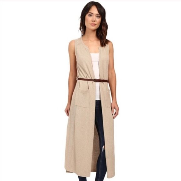 Splendid Tunic Vest Duster L Prescott Wool Cork Neutral Minimalist Capsule Warm - Picture 12 of 16